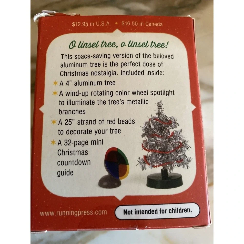 Running Press Teeny-Tiny Tinsel Tree Silver Miniature Retro Kit Rotating Light